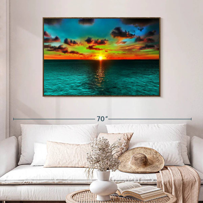 Sunset And Ocean, 46" X 31", Floating Frame Walnut