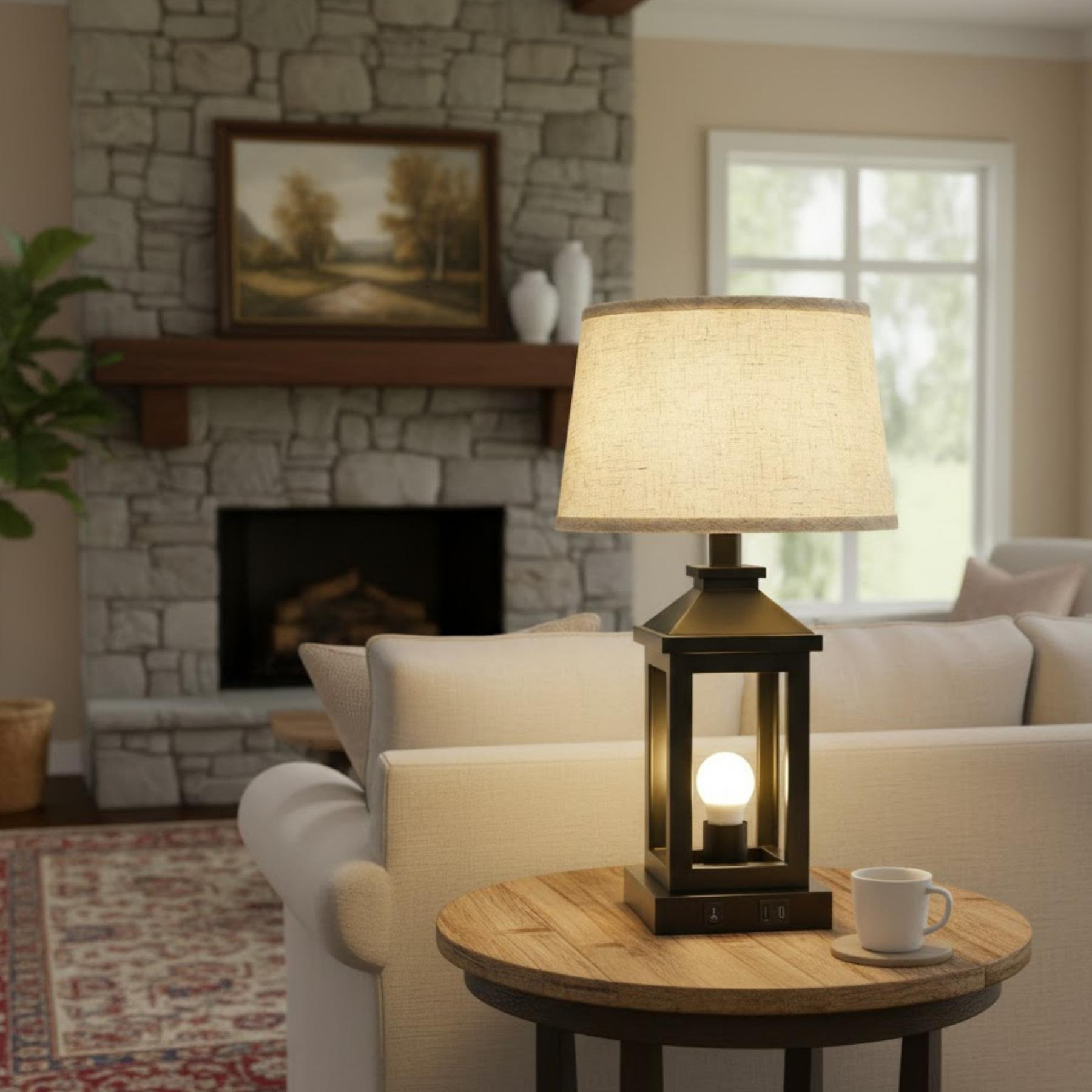 Lark Manor™ 20.5-inch Black & Gold Rustic Bedside Lamp, Suitable for ...