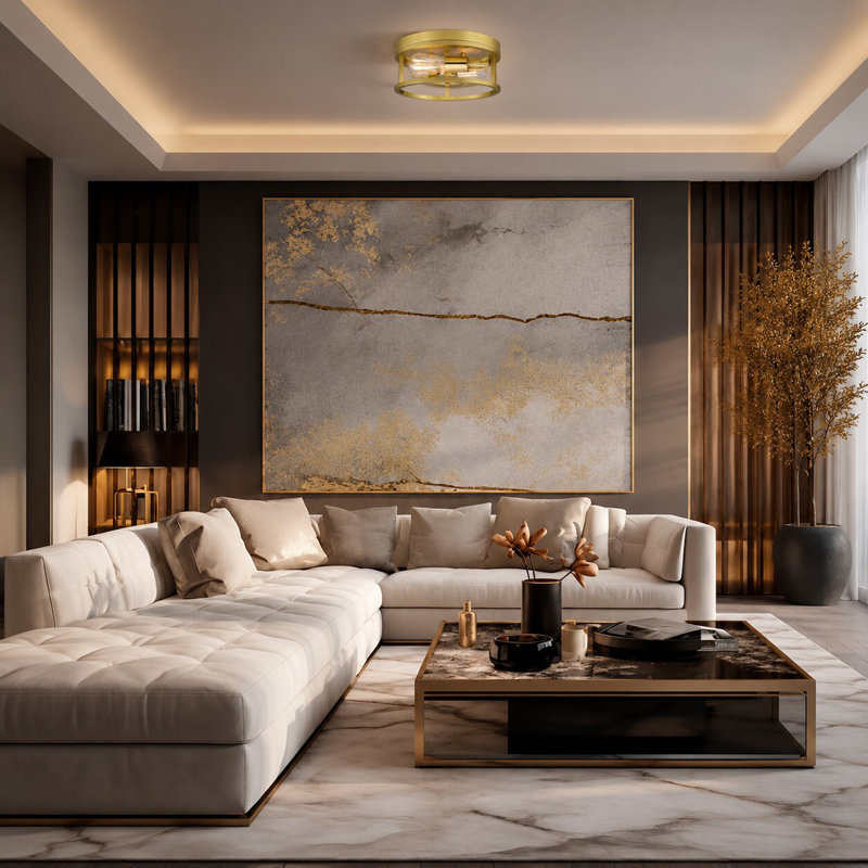 Transitional 2 Light Iron Gold Flush Mount, Gold
