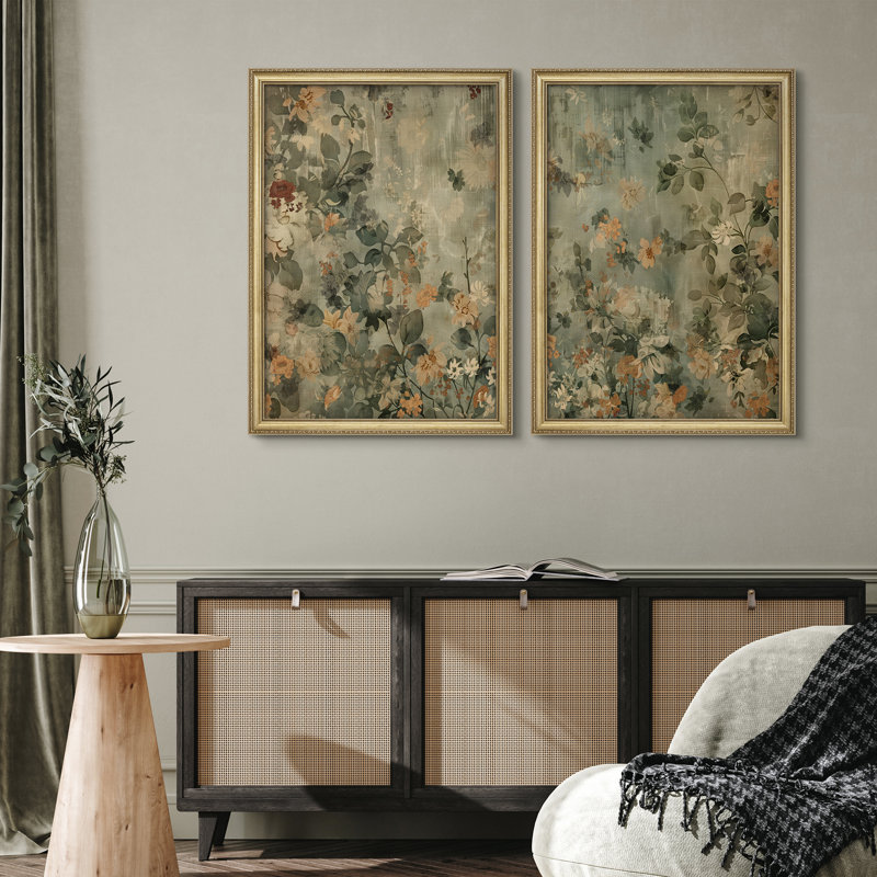 Ensemble de 2 encadrements muraux Premium Premium Vintage Fine Art Antique pour chambre à coucher - 26 po x 36 po