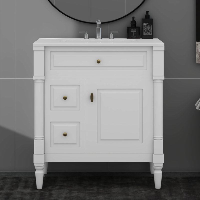 Meuble-lavabo de 30 po avec lavabo, 2 tiroirs, une armoire et un tiroir basculant Designs, Blanc