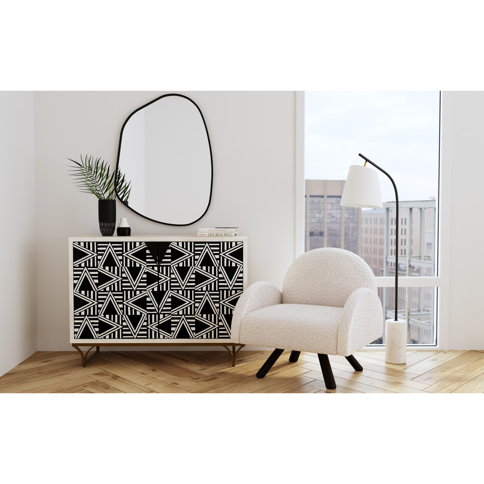 Solid Wood Asymmetrical Wall Mirror, Black