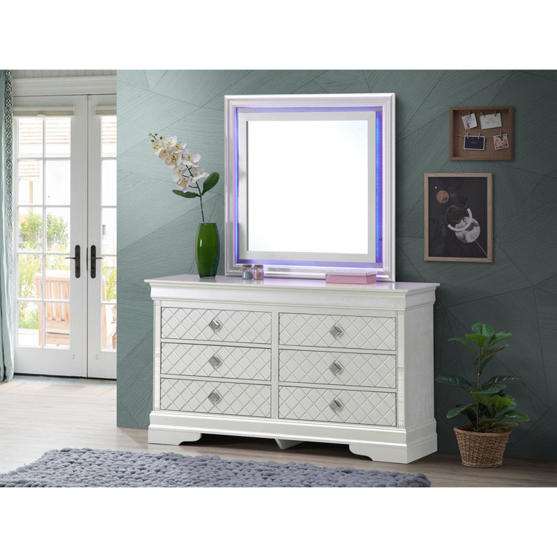 Commode Verona, champagne argenté, Blanc
