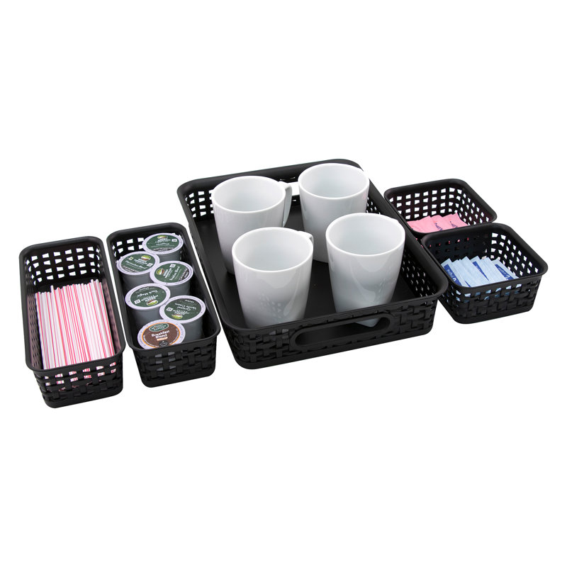  Thinkspace Plastic Weave Bin, Black, Pack Of 5