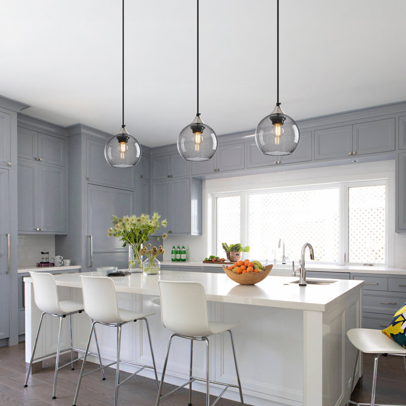 Charolyn 3 - Light Single Pendant Light Globe Pendant Light Fixtures Glass Pendant Lights Kitchen Island Lighting, Gray
