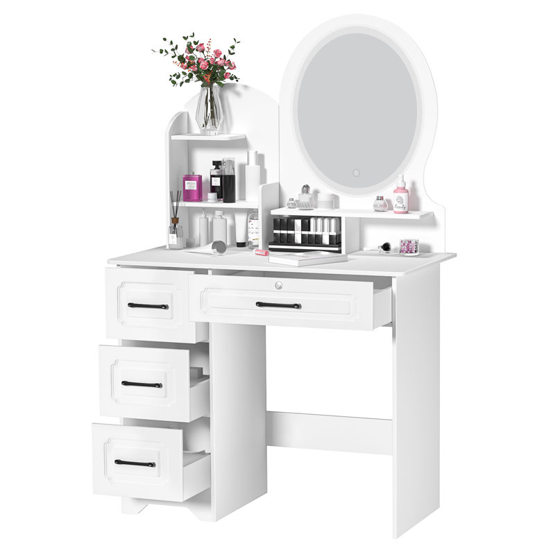 Vanity Dressing Makeup Table With 4 Drawers,vanity Desk With Touch Screen Mirror And Lights