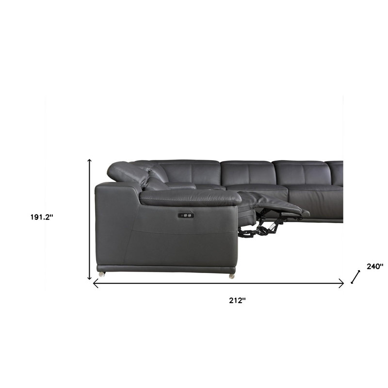 Canapé modulaire en forme de U inclinable en cuir italien avec console Losurdo, Faux cuir gris