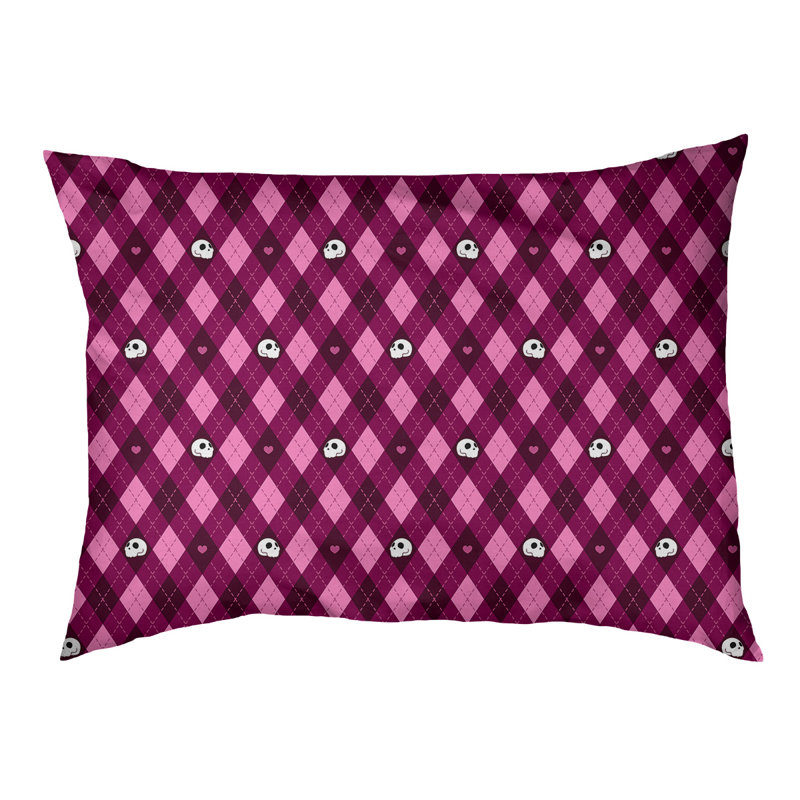 Coussin d'extérieur Campion Argyle Skulls, Grand (l 42,5 po x P 32,5 po x H 14 po), Rose pâle / marron / noir