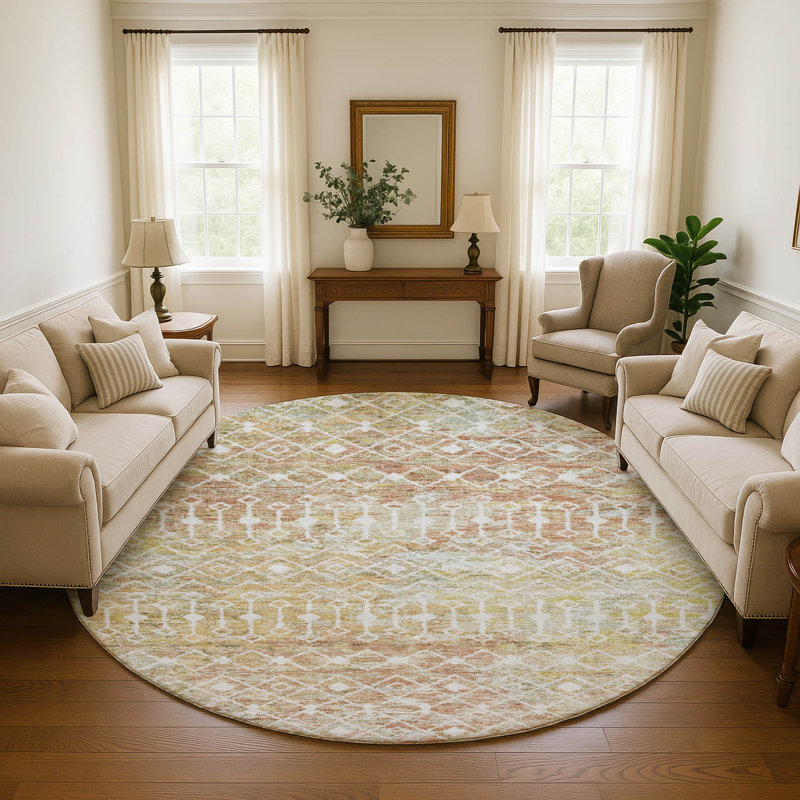 Premium Machine Washable Brennon AMF1638 Geometric Rug, Round 8'
