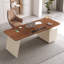 Bureau rectangulaire à 3 tiroirs en bois manufacturé brun noyer + cristal crème-690305337-690305336