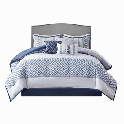 Ensemble d'édredon 7 pièces jacquard bleu marine