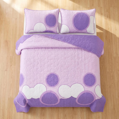 Ensemble de literie et de rideaux à motif géométrique lavande 9 pièces pour grand lit (grand) - Couvre-lit matelassé en microfibre + voilages