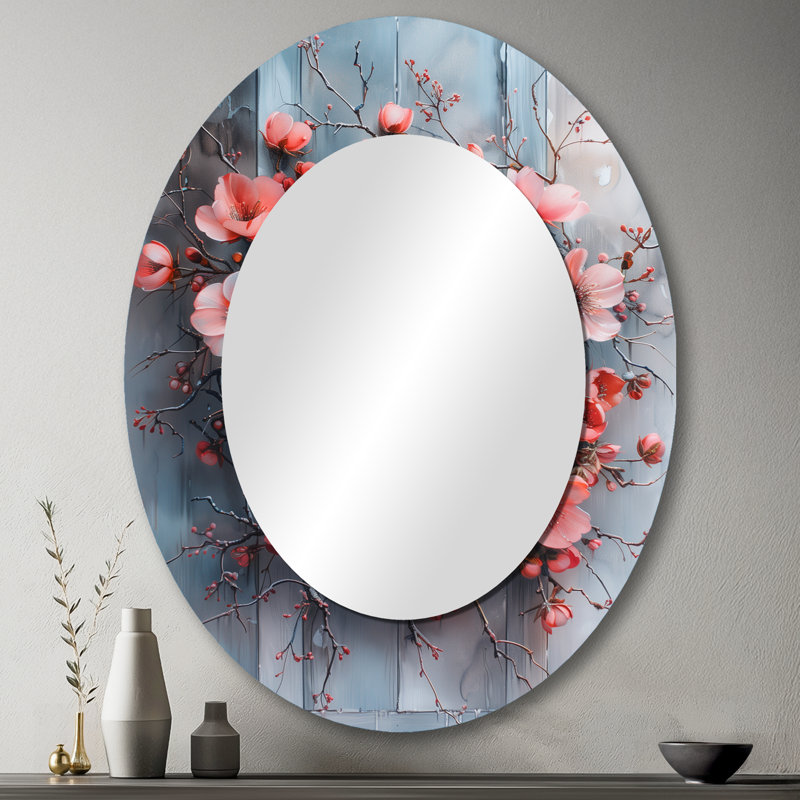 Miroir mural rose et blanc Whispers Of Spring Wreath II, 43 po x 33 po