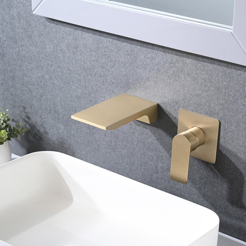 Wall Mount Waterfall Bathtub Faucet With Easy Single Handle Control, Durable Brushed Gold Finish, Modern Design, Brushed Gold