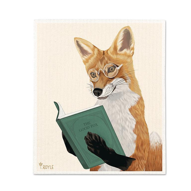 Fox Wearing Glasses Reading A Book Dishcloth