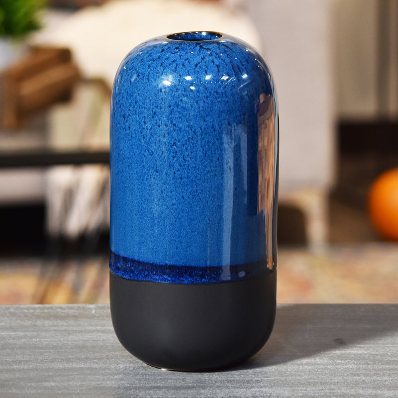 Perrigo Stoneware Table Vase, 7.75" H x 5" W x 5" D, Blue