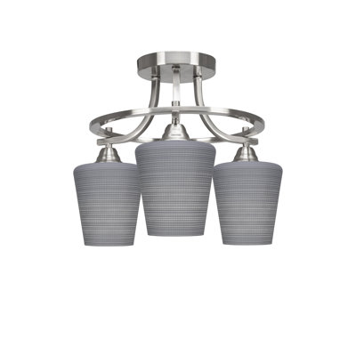 Luminaire semi-encastré 3 lumières Hermania au fini nickel brossé avec verre matriciel gris de 6 po
