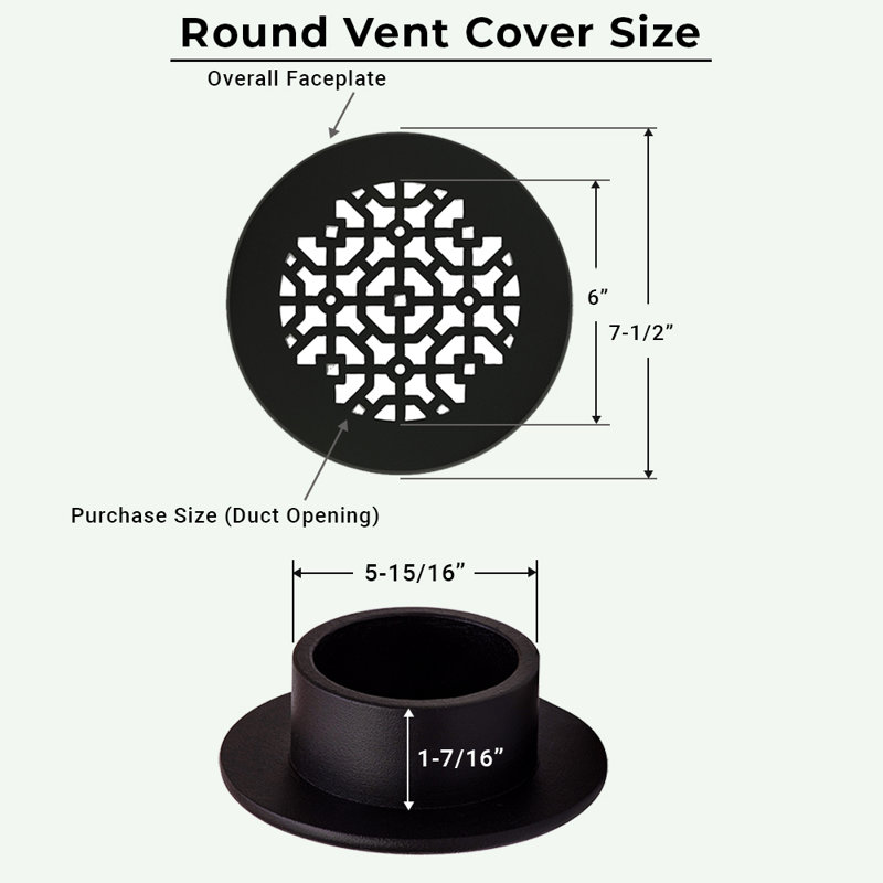 Grille ronde en fonte d'aluminium de 6 po Achtek (7 1/2 po au total) thermolaquée pour plancher, Blanc thermolaqué