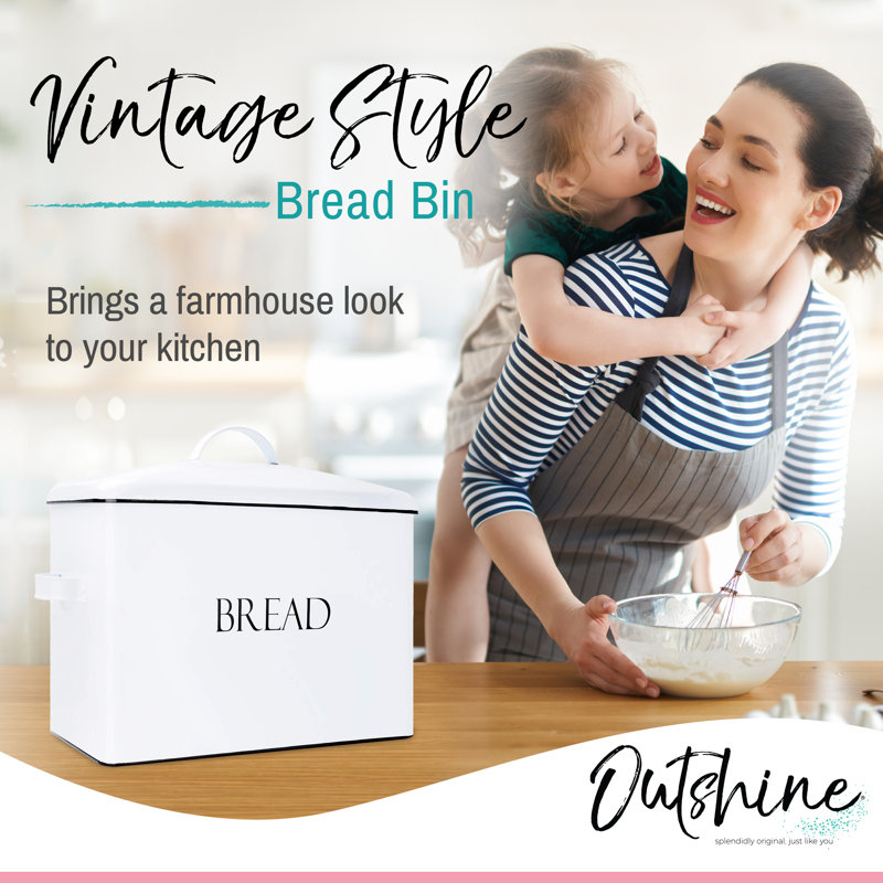 White Metal Vintage Farmhouse Bread Box with Lid