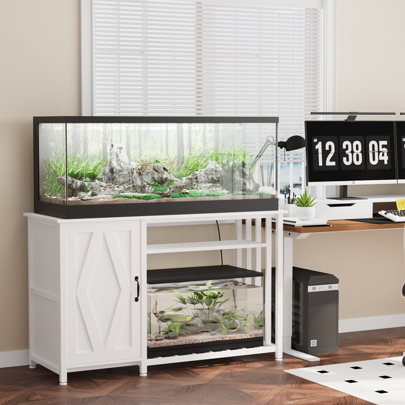 White Heavy Duty Metal Aquarium Stand with Cabinet and Power Outlets