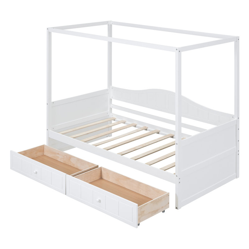 Lit de jour simple à baldaquin avec tiroirs de rangement, structure en bois, design moderne pour chambre à coucher