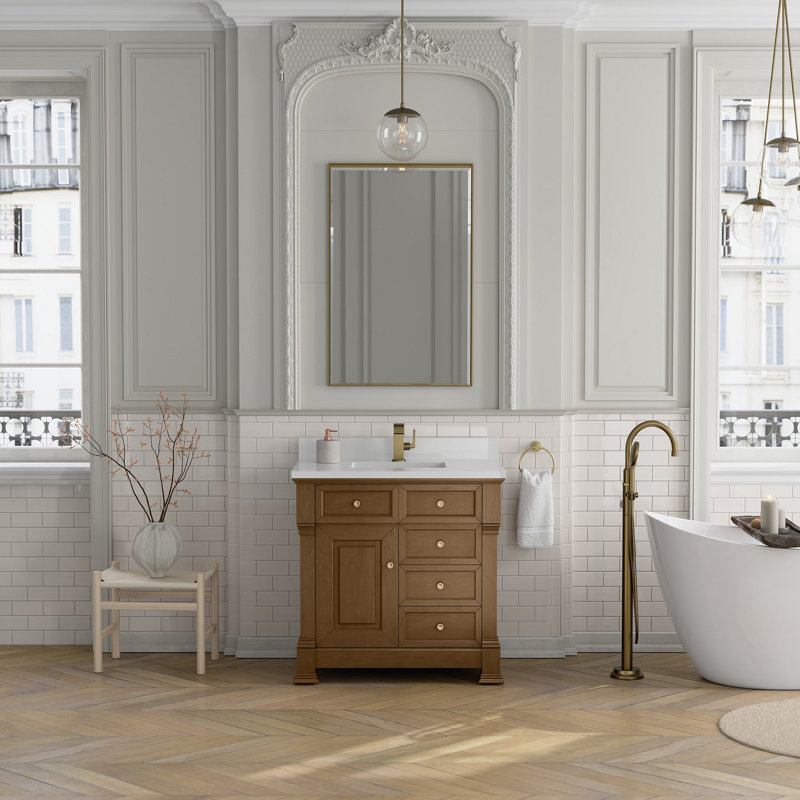 Brookfield 35.75'' W Single Bathroom Vanity Base, Honey Oak