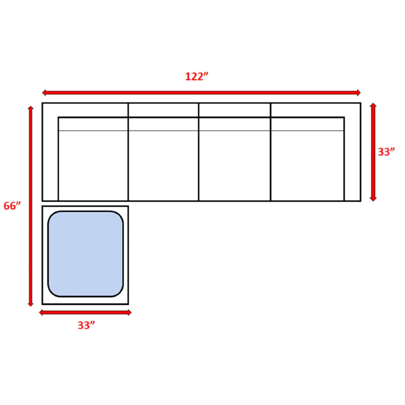 Canapé modulaire d'extérieur de 122 po de largeur pour 4 places, 4 places, housses de coussins lavables à la machine et tissées à la main avec des coussins gris