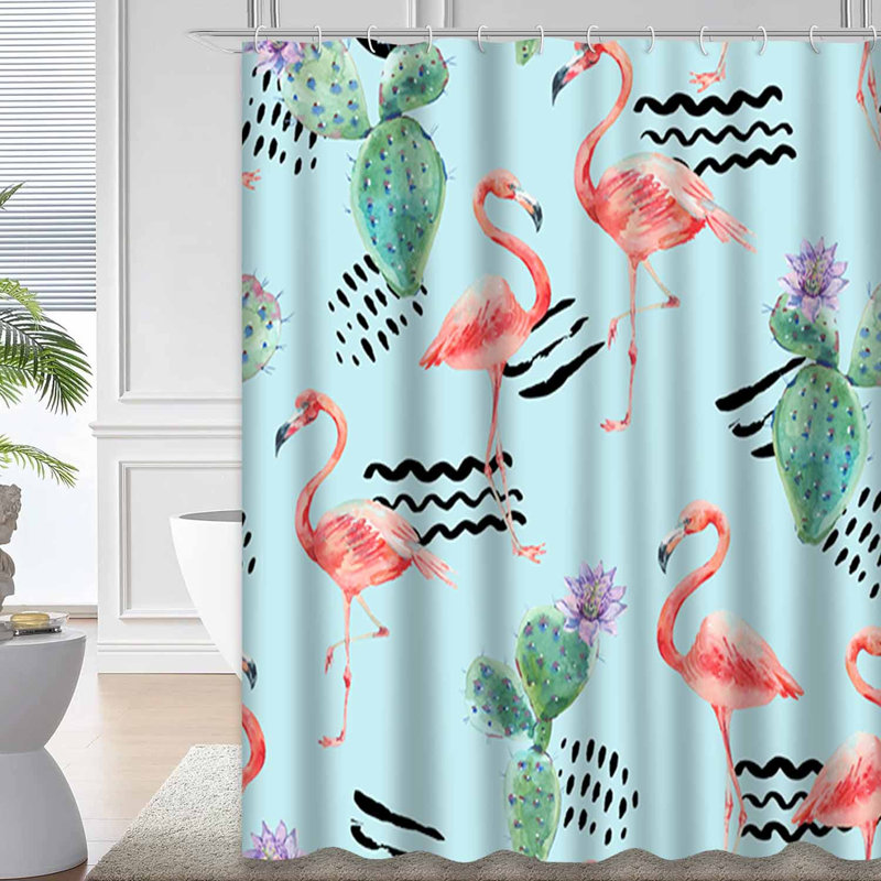 Aquarelle, flamant rose, fleurs tropicales, taches abstraites sans soudure avec 12 crochets, L 72 po x l 78 po