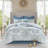 8 Piece Cotton Floral Printed Reversible Comforter Set Blue