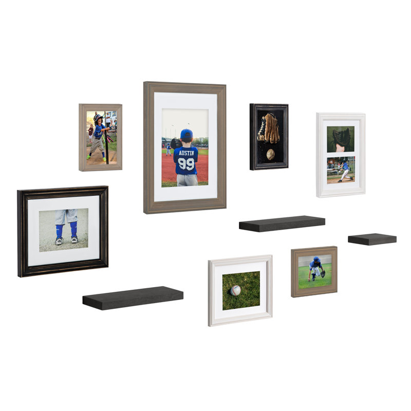 Helf Wood Beveled Picture Frame - Set of 10 with Mat, Multi/Black