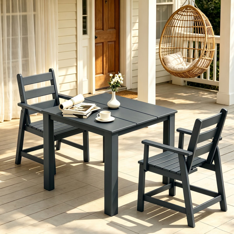 Table de salle à manger d'extérieur en HDPE avec trou pour parasol, Gris
