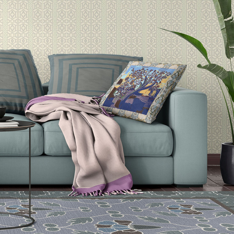 Housse et insert de coussin carré en polyester intérieur / extérieur, 18 po x 18 po, Brun / Vert / Jaune