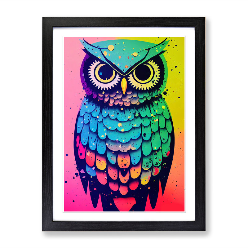 XV1022-4105X Splashed Owl No.4 1 Piece Single Picture Frame Painting, 34cm H x 25cm W x 2cm D, Black