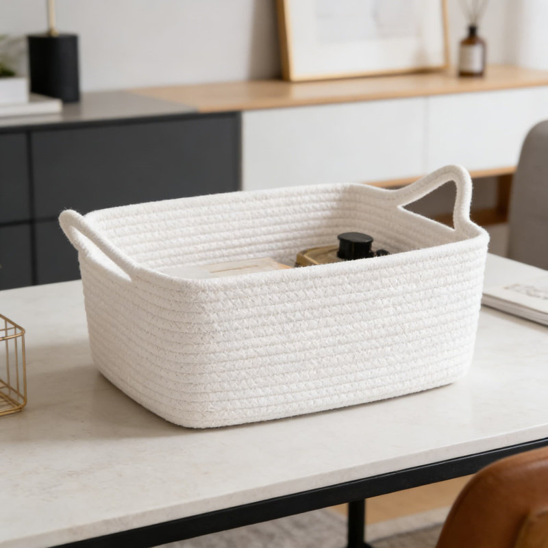 Woven Storage Basket With Handles, Natural Cotton Gift Basket For Baby Showers, Nursery Organization, Pet Toys, And Home Decor