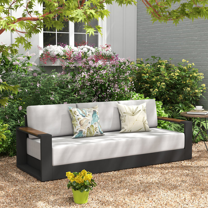Outdoor Patio Sofa With Cushions, Black