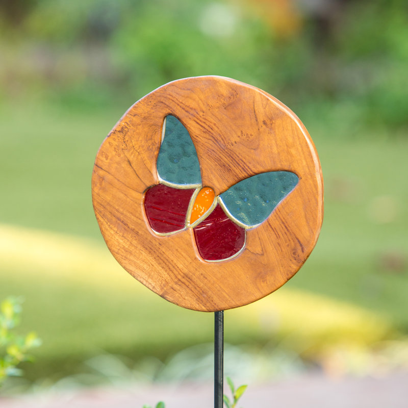 Piquet de jardin papillon en verre teinté teck 4 pi