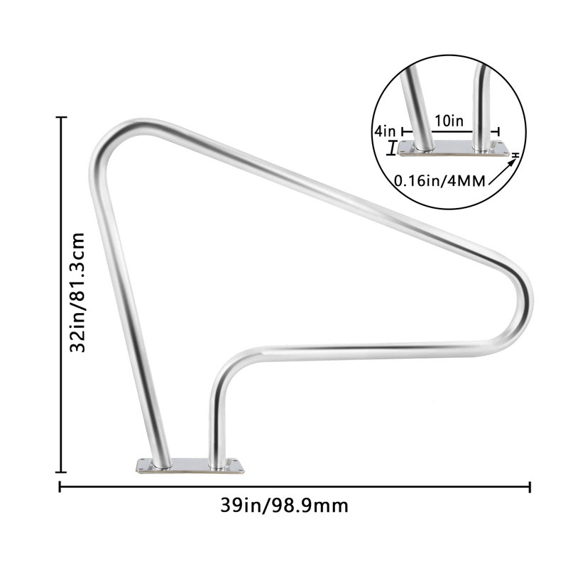 Rampe de sécurité 32 po x 22,5 po pour piscine creusée, rampe de sécurité en acier inoxydable 304 avec capacité de 375 lb, rail antidérapant pour piscine, spa et parc aquatique