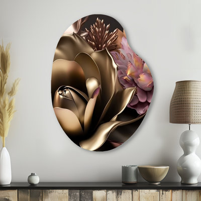 Art mural en métal rose et doré Glam Flowers IV - Floral