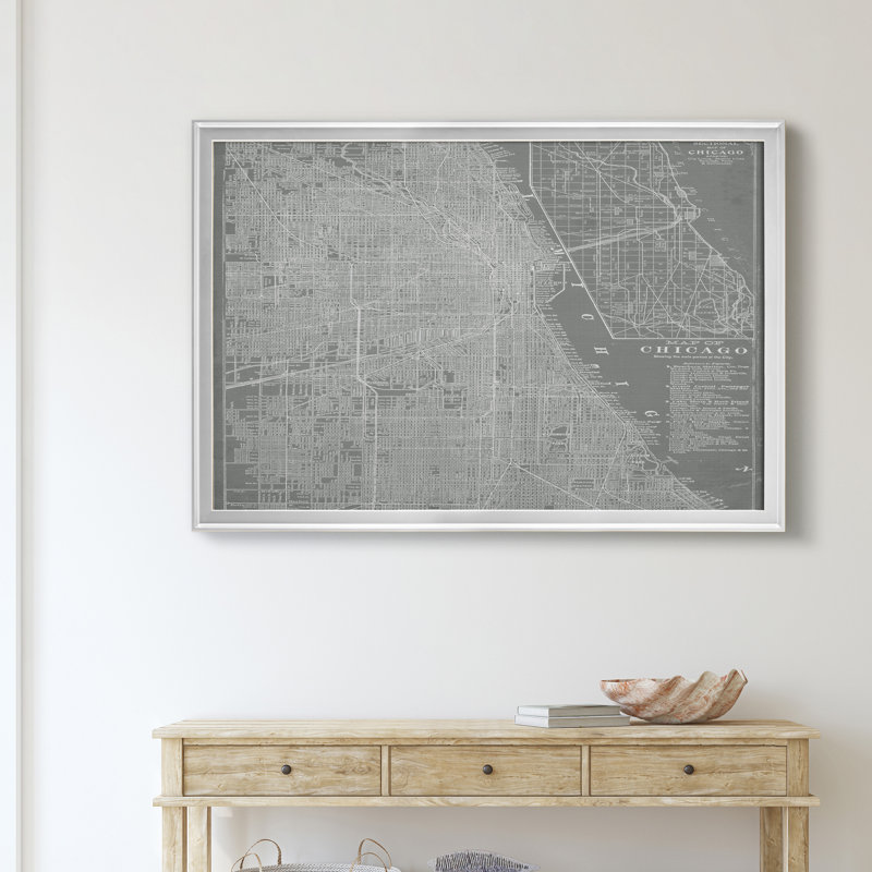 Carte de la ville de Chicago - reproduction d'art sur toile, H 22,5 po x l 30,5 po x P 1,5 po, Argent
