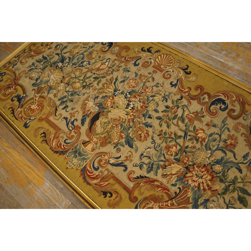 Antique French Allover Floral Flat Weave Rug