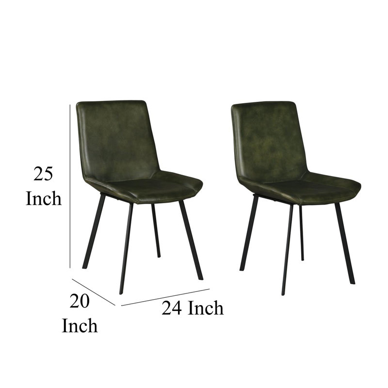 Ensemble de 2 chaises de salle à manger Isha avec cuir de chèvre riche et fer noir, Vert