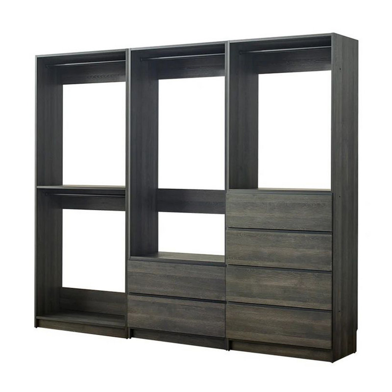 Système d'organisation modulaire Dee, 4 tringles de suspension, 6 tiroirs, bois, Gris