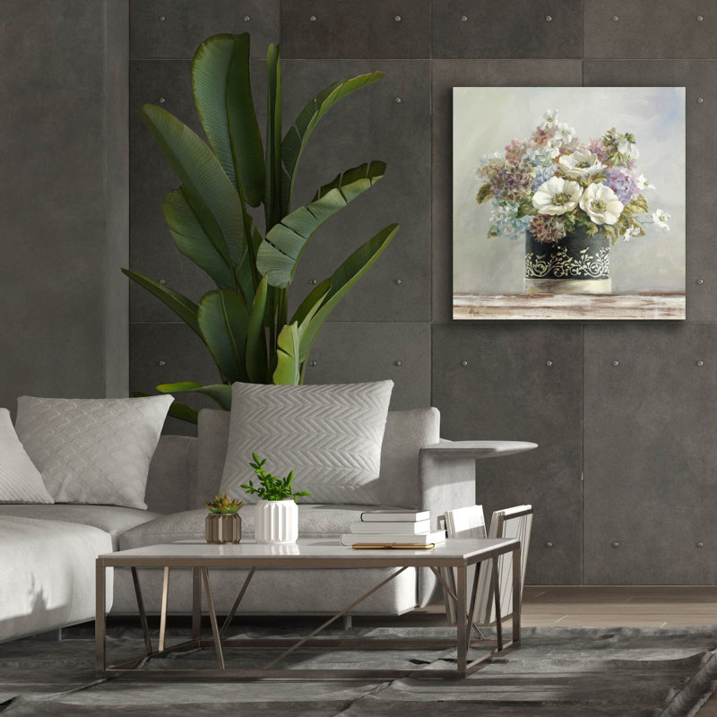«Anemones In Black and White Hatbox» par Danhui Nai, art mural sur toile, H 37 po x l 37 po