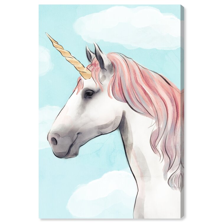 Unicorn With Leather Mane - Champagne Stretched Canvas Wall Art