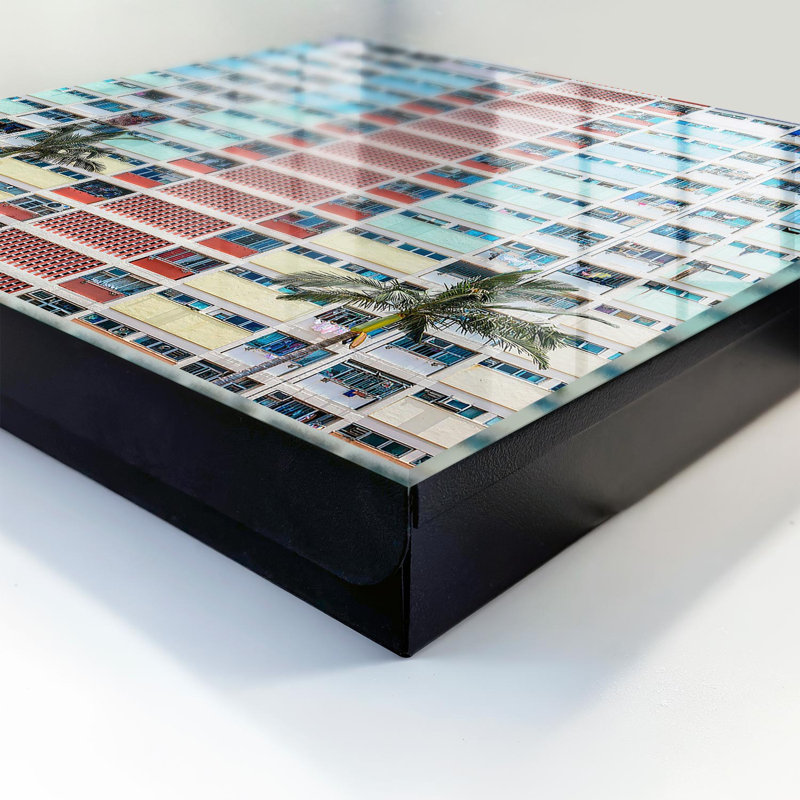 Key cabinet, Opens to the left, 30x30x5, Black, Colorful facades and palm trees as modern elegance, 