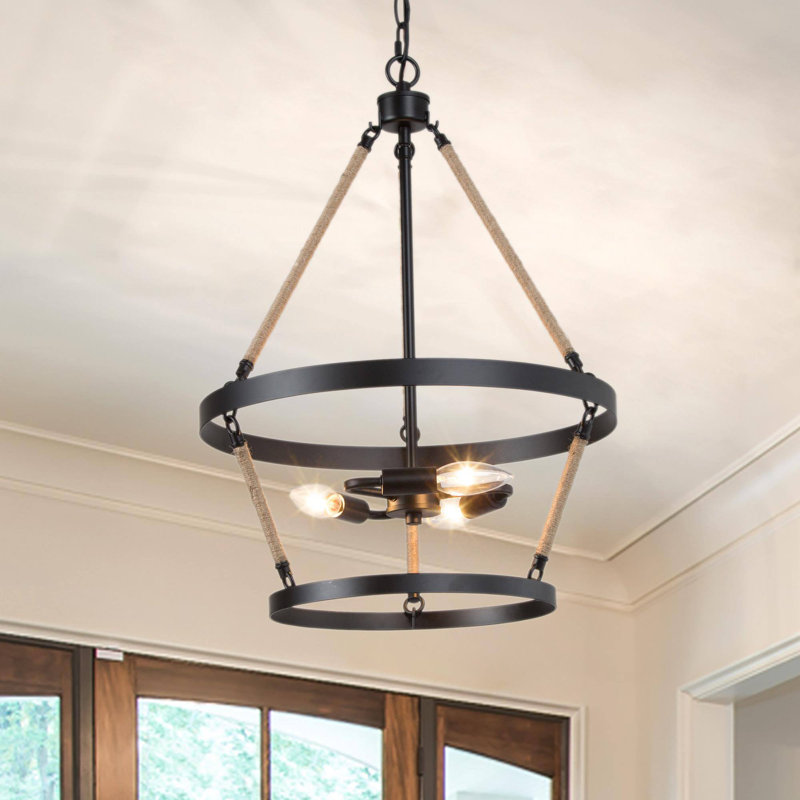 Lustre industriel Houghtaling à 3 lumières, intensité variable, en forme de roue de chariot, noir mat, pour salle à manger