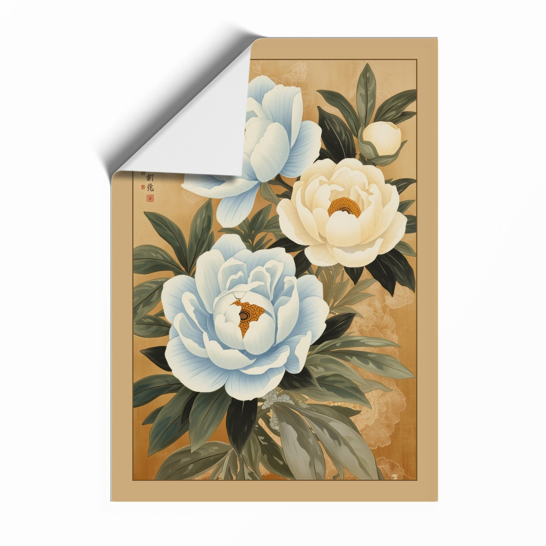 Peonies in Classical Bloom Japandi Framed Art Print