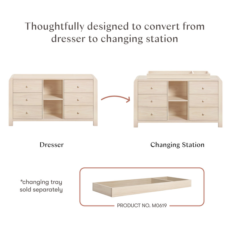 TipToe 6-Drawer Assembled Dresser with Cubbies, Washed Natural