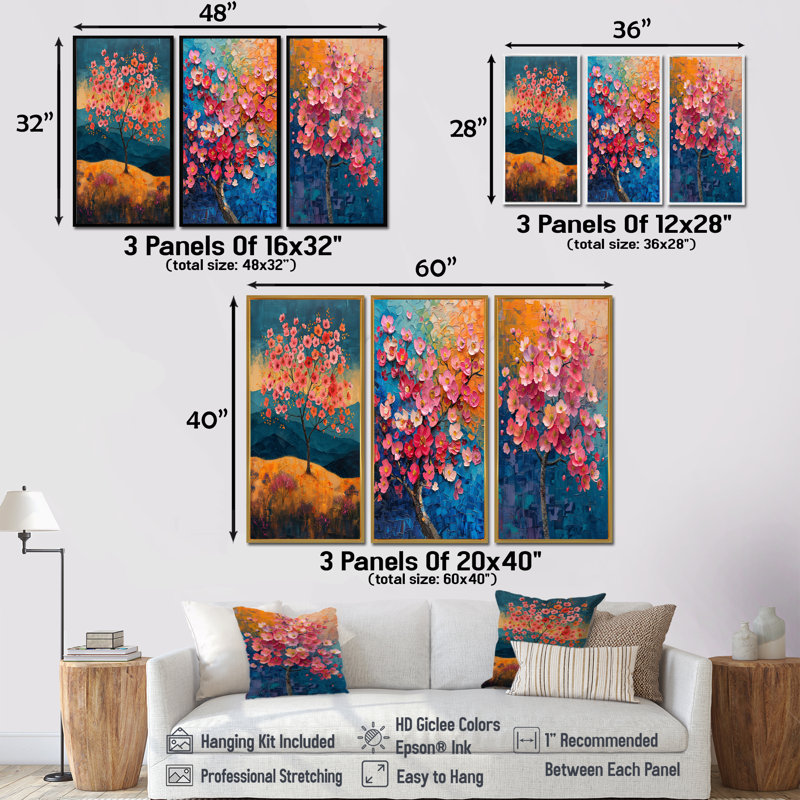 Radiant rose bleu cerisier en fleurs I - Collection d'impressions sur toile traditionnelles, H 28 po x l 36 po, Toile tendue