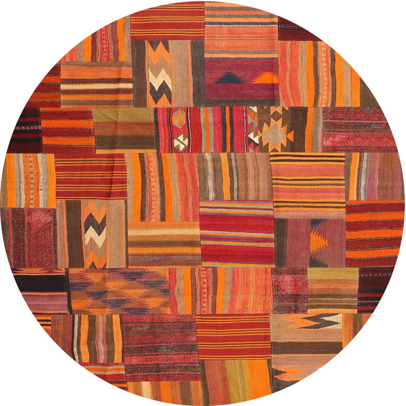 Tapis de zone orange/brun contemporain Julieth, Rond 5 pi